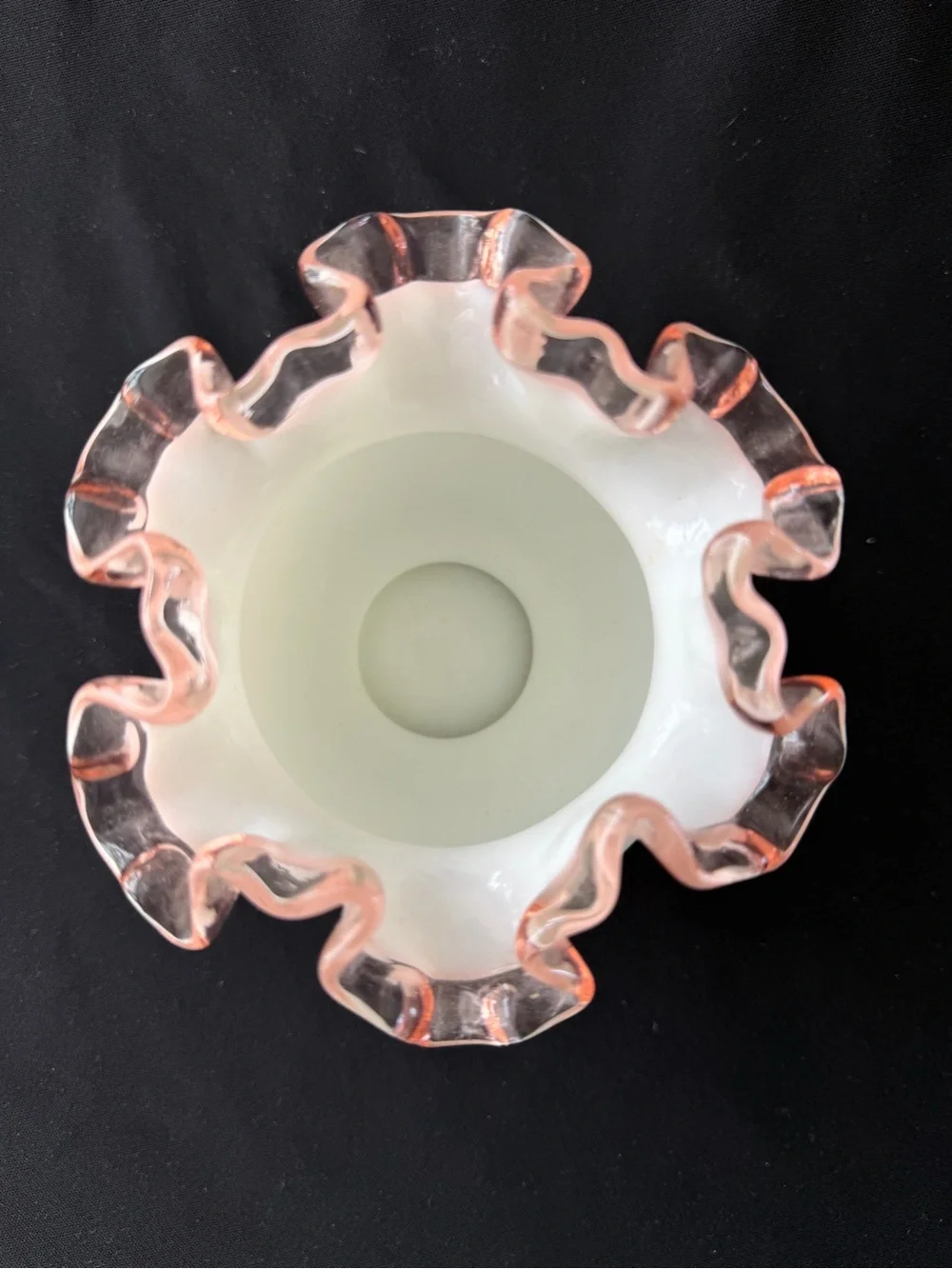 Fenton Rose Crest Milk Glass Bowl Crimped Rim Vase 1940s Decor VTG Pink Grandma